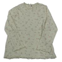 Smetanové perforované květované triko H&M