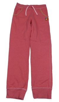 Tmavorůžové melírované tepláky s výšivkami a bambulemi Kids