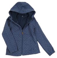 Tmavomodrá melírovaná puntíkatá softshellová bunda s kapucí Yigga