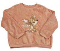Staroružová chlpatá mikina s liškou z flitrů H&M