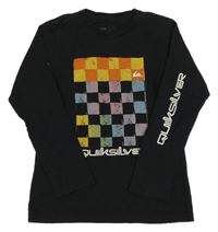 Černé triko s kostkovaným vzorem a logem Quiksilver
