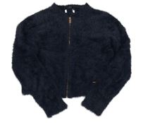 Tmavomodrý chlpatý prepínaci crop sveter