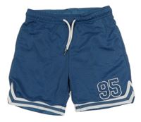 Tmavomodré perforované športové podšité kraťasy s číslom