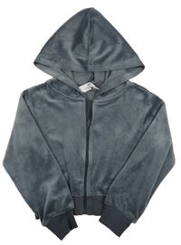 Tmavosivá plyšová prepínaci crop mikina s kapucňou H&M