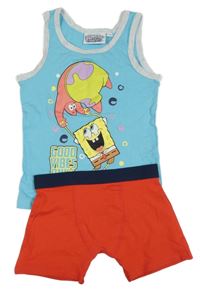 2set - Světlemodré tílko se SpongeBobem a Patrickem + červené boxerky