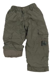 Khaki šusťákové podšité kalhoty s kapsami C&A