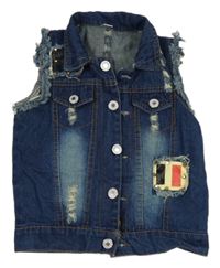 Tmavomodrá rifľová vesta s nášivkami