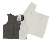 Nové - Sivá tepláková vesta s nápisem + biele tričko Next