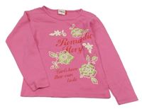 Ružové tričko s kvetmi a nápisom Yigga