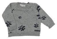 Sivá melírovaná mikina s lietadly