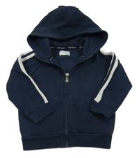 Tmavomodrá prepínaci mikina s sivým pruhom a kapucňou