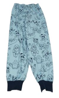 Modré vzorované pyžamové kalhoty s obrázky 