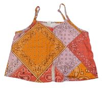 Ružovo-oranžový vzorovaný ľahký crop top shein