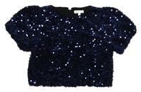 Tmavomodré sametové flitrové crop tričko C&A