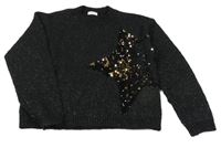 Čierny trblietavý sveter s hvězdou z flitrů Next
