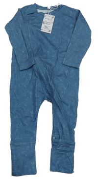 Nové - modrý vzorovaný overal so zvieratkami