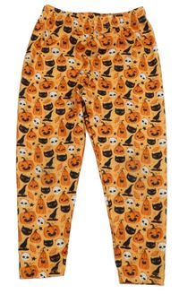 Oranžové vzorované legíny s dýněmi a mačkami