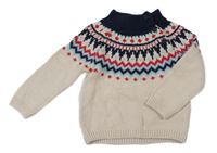 Smetanovo-tmavomodro-červený vzorovaný sveter Primark