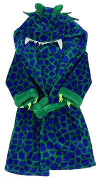 Zeleno-zafírový vzorovaný chlpatý župan s kapucí - drak M&S