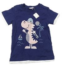 Tmavomodré tričko s dinosaurom M&Co.