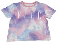 Ružovo-modro-fialové batikované crop tričko s logom ELLE
