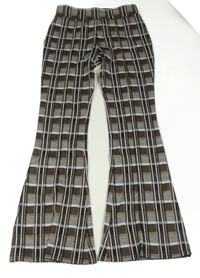 Hnedo-čierno-strieborné kockované flare legíny