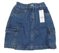 Nové - Tmavomodrá rifľová cargo sukňa F&F