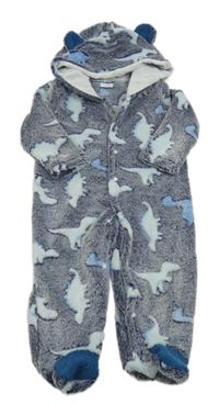 Tmavomodrá plyšová kombinéza s diny a kapucňou