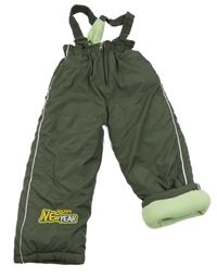 Khaki šusťákové laclové oteplovačky s nápisem 