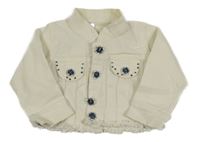 Smotanová rifľová crop bunda s kamienkami a gombíky