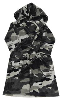 Sivo-čierny army plyšový župan s kapucňou M&S