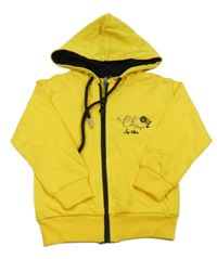 Žltá prepínaci mikina s nápisom a kapucňou