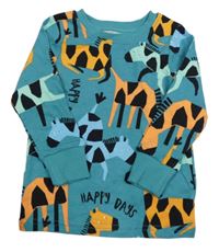 Zelené pyžamo triko s žirafkami 