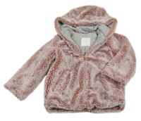 Ružová kožušinová zateplená bunda s kapucňou Next