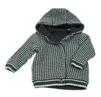 Bielo-sivo-petrolejový vzorovaný prepínaci zateplený sveter s kapucňou M&S