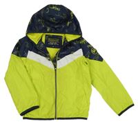 Světlezeleno-bílo-tmavomodrá šusťáková jarní bunda s diny a kapucí C&A