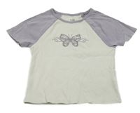 Bílo-lila crop tričko s motýlkom C&A