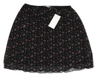 Nové Čierno-ružovo-fialová kvetovaná šifónová sukňa Peacocks