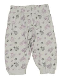 Bielo-lila-čierne pyžamové kvetované nohavice s včelkami Ergee