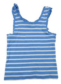 Modro-biely pruhovaný rebrovaný crop top s volánikmi M&S