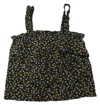 Čierno-žlto-ružový kvetovaný crop top s volánikom Primark