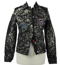 Dámská černá vzorovaná riflová bunda s nášivkami 