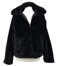 Dámska čierna kožušinová crop bunda s kapucňou Primark