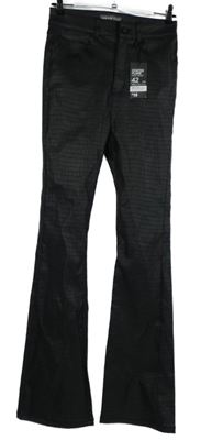 Nové - Dámske čierne vzorované potiahnuté é flare nohavice Denim