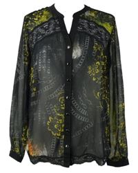 Dámská černo-žlutá vzorovaná šifonová halenka s krajkou Pause Café 