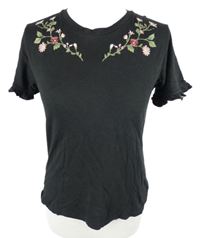 Dámske čierne tričko s kvietkami H&M