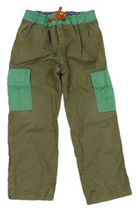 Kaki-zelené plátenné cargo nohavice