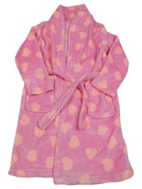 Ružový chlpatý župan so srdiečkami kids