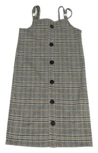 Černo-bílo-hnědé kostkované šaty s knoflíčky Primark