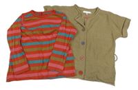 2set- béžová pletená prepínaci vesta+ farebné pruhované tričko M&S